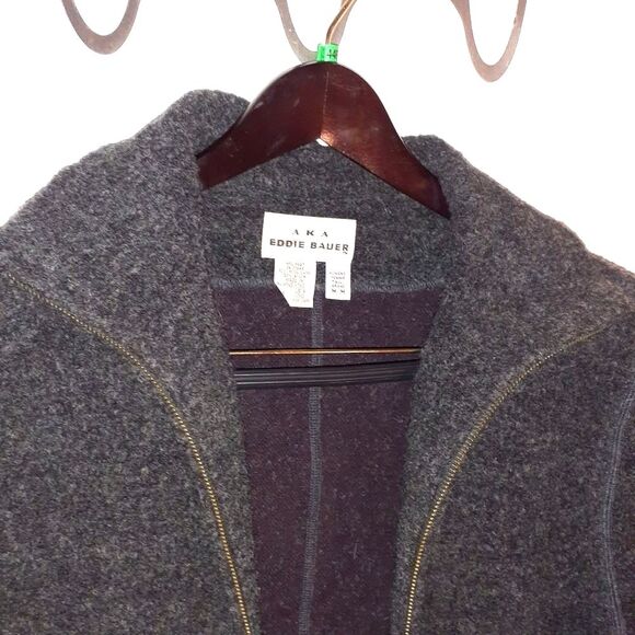 AKA Eddie Bauer jacket warm gray wool blend m winter fall minimalist outdoor top - Picture 2 of 7